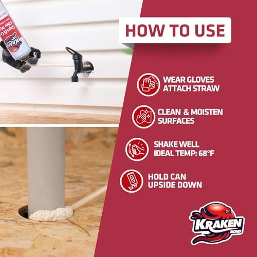 Kraken Bond Gaps & Cracks Expanding Foam Sealant - (2x24oz) High Expansion Polyurethane Spray Foam for Window & Door, Straw Use Waterproof High Yield Gap Filler - 2 Pack