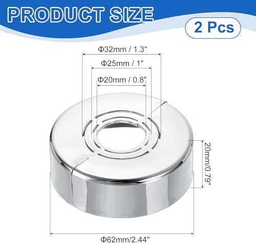 uxcell 2Pcs Wall Split Pipe Flanges, 0.79" Thick Plastic Cuttable Escutcheon Plate Plumbing Cover Fit 0.8"/1"/1.3" OD for Water Pipe Faucet Decoration, Silver