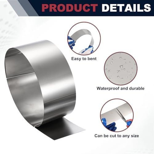 uxcell Stainless Steel Flashing Roll, 3.1in x 3.3ft Metal Roof Panels 0.4mm Waterproof Sheet Roll with Cut Proof Gloves for House Repair, Roof Flashing, Sealing Windows Doors