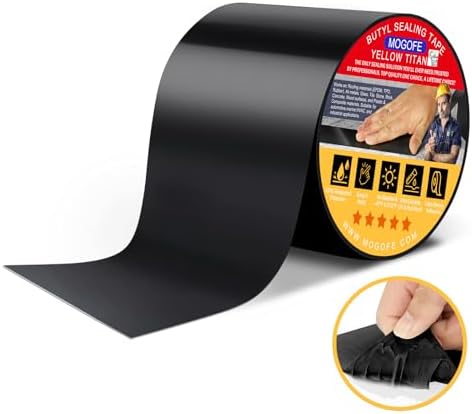 Yellow Titan RV Roof Sealant Tape Black 4 in x 50 ft Waterproof Tape | Camper Roof Sealant Tape,RV Roof Patch,RV Roof Repair Tape,Butyl Tape,40mil/1.0mm,Temp:-40°F–212°F,DualSeal Ultra-Bond Tech