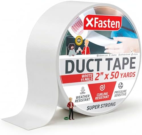 XFasten Super Strong Duct Tape, White, 2" x 50 Yards Waterproof Duct Tape for Outdoor, Indoor, School and Industrial Use