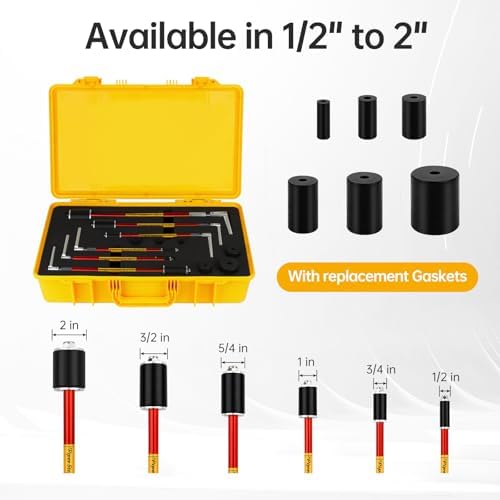 Plumbing Tool Kit (6 Tools) for the 1/2" to 2" Sized Pipes, Plumbing Plugs for Fast Water Line Repairs, Prevent Pipeline Leakage and Facilitate Solder with Extra Gaskets and PVC Carrying Case
