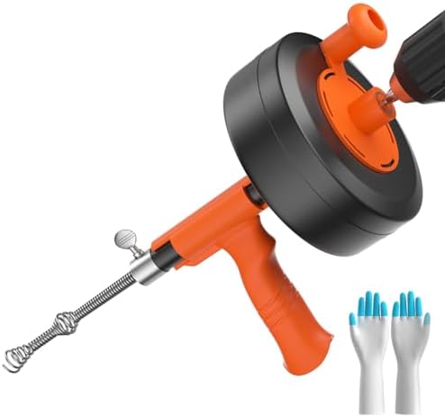 Drain Auger, Plumbing Snake With Drill Adapter, 35ft Heavy Duty Flexible Sink Steel Plumbing Auger Bathroom Hair Clog Removal Tool, Manual Or Powered - No auto retract or feed