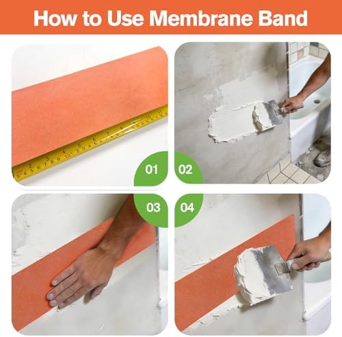 2 Roll Waterproofing Membrane, 5Inch X 98.4Ft 20Mils Thick Waterproof Membrane for Shower Polyethylene Fabric Tile Underlayment Seam Tape for Tile Wall Floors, Sauna Steam Room