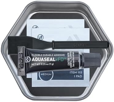 GEAR AID Aquaseal FD River & Sea Repair Kit – Waterproof 0.25 oz Adhesive with Four Tenacious Tape Hex Patches (2.5", Black and Clear) for Fixing Holes in Waders, Boots, Inflatables, and Outdoor Gear