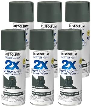 Rust-Oleum 334072-6PK Painter's Touch 2X Ultra Cover Spray Paint, 12 oz, Satin Hunt Club Green, 6 Pack