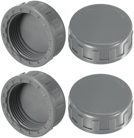 M METERXITY 4-Pack PVC Pipe End Cap Plug Adapter 1-1/4 In, Female Thread | Gray, Water End Cap Connector, Inner Teeth Pipe Plugs, for Outside Lawn, Yard/Watering Irrigation Systems