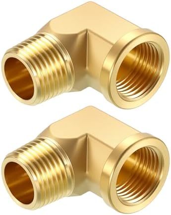METALLIXITY 2PCS 1/2"FNPT x 1/2"MNPT 90 Degree Brass Barstock Street Elbow | Thread Brass Forged Pipe Fittings Adapters for Water Line, Tub Spout/Shower Head