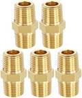 METALLIXITY 5PCS 1/8" MNPT x 1/8" MNPT Thread Brass Hex Nipple Adapter | Male Straight Extension Adapters, Brass Pipe Fittings for Water Line, Tub Spout/Shower Head