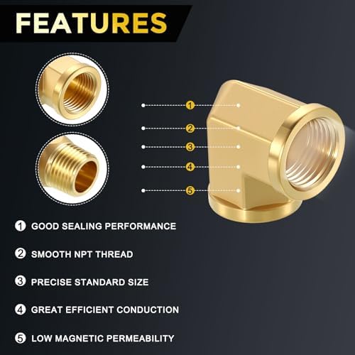 METALLIXITY 2PCS 1/2" NPT FeMale x 1/2"NPT FeMale 90°Barstock Street Elbow | Brass Pipe Fittings, Thread Brass Forged Pipe Fittings Adapter for Water Line, Tub Spout/Shower Head