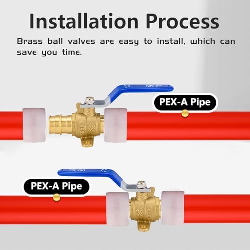 100-Pack Foskan 3/4" Brass PEX Expansion Drop Ear Ball Valve with Blue Handle, Full Port Shut-off Valve for Hot and Cold Water Distribution