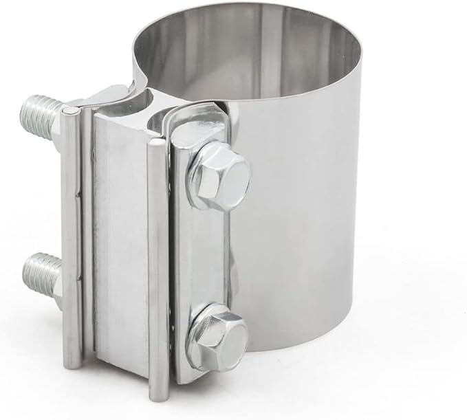 BESULEN 2.25 Inch Exhaust Clamp Butt Joint Band Clamp 2 PCS Stainless Steel | L-shaped block seal structure, bolt tightened connection, fits matching exhaust pipe sizes, automotive exterior accessories