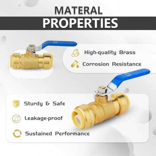 100-Pack Foskan Brass Push Fit Ball Valve with Disconnect Clip, 1/2" Push-to-Connect Full Port Shut-off Valve with Blue Handle for Hot and Cold Water Application