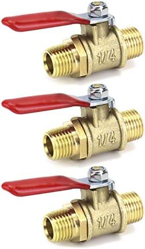 QWORK Ball Valve, 3 Pcs 1/4" Heavy Duty Brass Ball Valve Shut Off Switch, 1/4" Male x Male NPT Thread Pipe Fitting Air Compressor Shut Off Valve