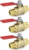 QWORK Ball Valve, 3 Pcs 1/4" Heavy Duty Brass Ball Valve Shut Off Switch, 1/4" Male x Male NPT Thread Pipe Fitting Air Compressor Shut Off Valve