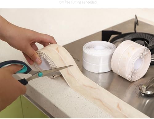 White Waterproof Caulk Tape PVC Self Adhesive Caulk Strip Joint Adhesive Shower Bathtub Joint Strip Bathroom Sealing Tape Kitchen Sealing Tape and Shower Tile Sealant