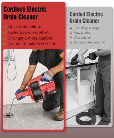 Ublue 21V Cordless Electric Drain Auger, 25Ft Auto Feed Drain Snake for Clog Remover with 2.0Ah Battery, Plumbing Snake for Sink Toilet Bathroom Shower Pipes 3/4"-2.95", Included Bag Gloves Rag