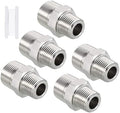 Pack of 5, 3/4" Male NPT to 1/2" Male NPT SUS304 Hex Nipple | Solid Male Pipe Adapter Hose Connectors with Sealing Tape for Pipe Repair, Bathroom Remodel, Tool Extensions, Compression