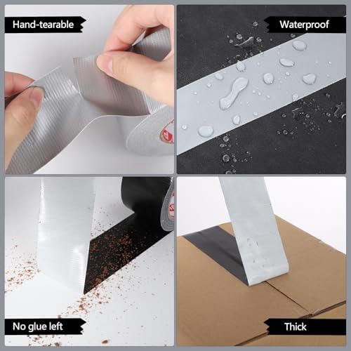 3 Pack Colored Duct Heavy Tape 2IN x 60Yd Total Waterproof Duct Tape | All Weather Hand Tearable Duct Tape for Indoor Outdoor Repair Fixing Reinforcement(Black, White, Silver)