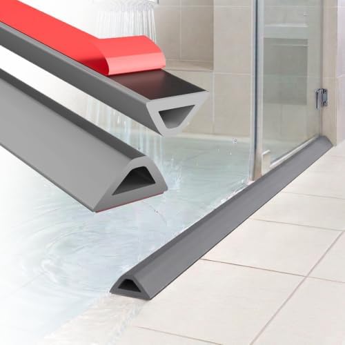 39in Shower Threshold Water Dam, Self-Adhesive Silicone Water Barrier for Wet/Dry Separation, Collapsible Seal Strip for Walk-In Showers, Bathtubs, Kitchen Sinks, Wheelchair Accessible Ramp Design