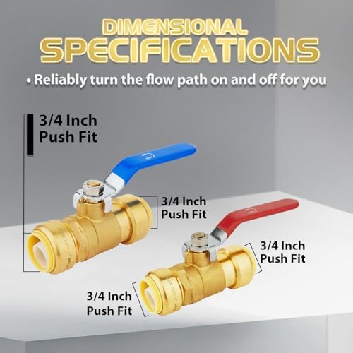 4-Pack Foskan 3/4" Push Fit Full Port Ball Valve with Disconnect clip, Brass Push-to-Connect Shut-off Valve for Hot and Cold Water Application(Blue and Red)
