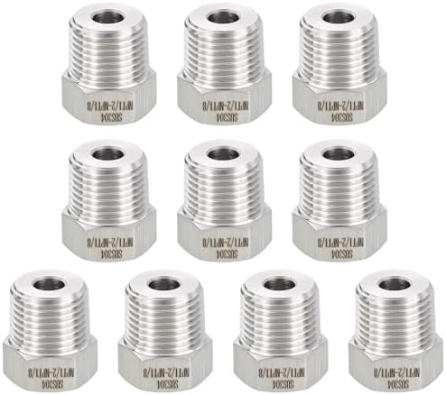 METALLIXITY 10PCS 1/2" MNPT x 1/8" FNPT Thread SUS304 Hex Bushing Extension | 304 Stainless Steel Pipe Fittings, Tube Adapters Convert for Water Line, Tub Spout/Shower Head