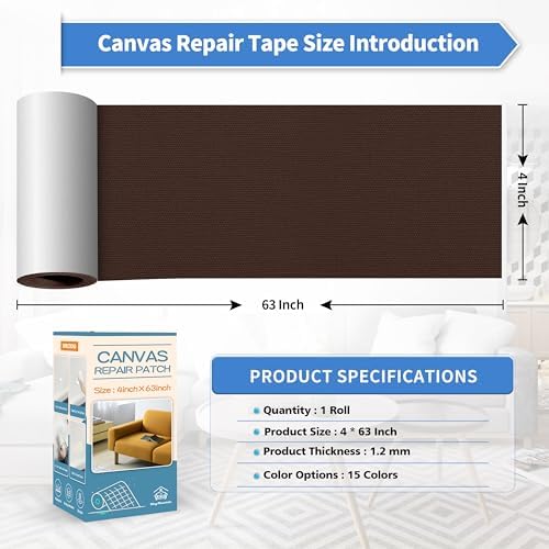KING MOUNTAIN Canvas Repair Tape,Outdoor Gear Patch, 4×63 Inches,Waterproof,Self-Adhesive for Repairing Boat Covers,Sun Shades,Sofas,Tents,Lounge Chairs,Awnings (Coffee)