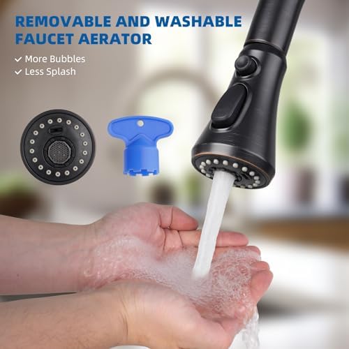 Hibbent Pull Down Kitchen Faucet Head Replacement, NSF/ANSI/CAN 61 & CUPC Certified 3-Function Sink Spray Nozzle with 15 Adapters Compatible with Moen, Delta, Kohler Faucets - Oil-Rubbed Bronze