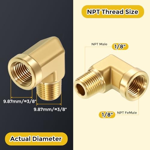 METALLIXITY 5PCS 1/8"FNPT x 1/8"MNPT 90 Degree Brass Barstock Street Elbow | Thread Brass Forged Pipe Fittings Adapters for Water Line, Tub Spout/Shower Head
