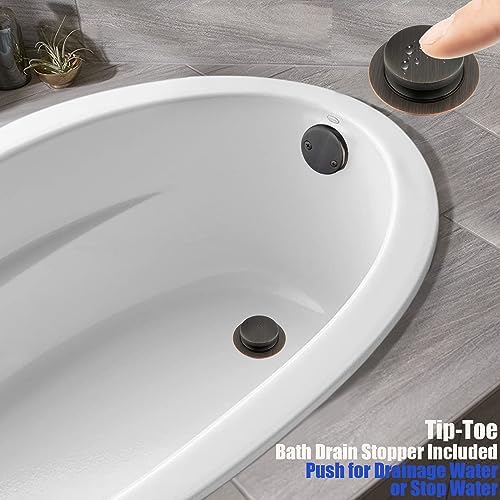 Artiwell 1-1/2" Black Tubular Bath Drain Kit with Tip-Toe Bath Drain Stopper, Touch-Toe Tub Drain, Tip Toe Bathtub Drain Waste and Overflow With Plug and Bathtub Overflow Drain Cover,Oil Rubbed Bronze