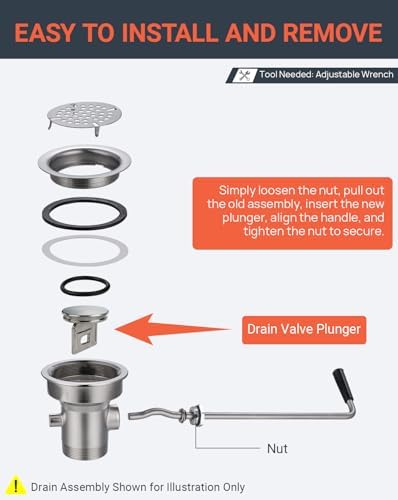 Twist Waste Drain Valve Plunger with O-Ring for Commercial Sink
