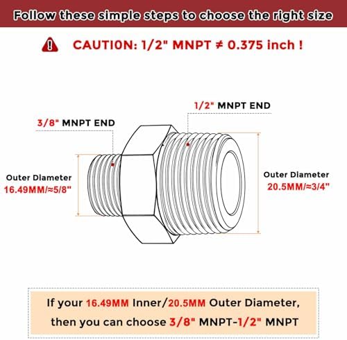 Pack of 5, 1/2" Male NPT To 3/8" Male NPT SUS304 Hex Nipple | Solid Male Pipe Adapter Hose Connectors for Pipe Repair, Bathroom Remodel, Tool Extensions, Compression, Irrigation