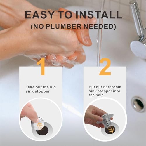 WELLUP Bathroom Sink Stopper,Sink Drain Stopper Pop Up Strainer Silver