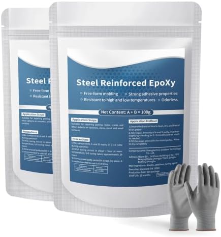 Strong Clay Iron Adhesive, Steel Reinforced Epoxy Putty, AB Two-Part, Waterproof, Heat Resistant, Fast Repair Filler for Metal Wood Ceramic Concrete Tile Plastic PVC Cracks Holes (7oz)