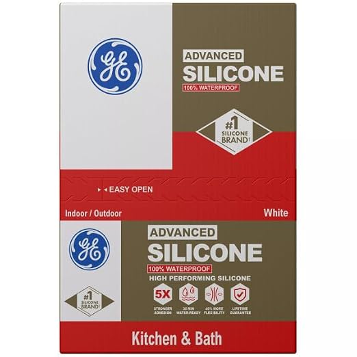 GE Advanced Silicone Caulk for Kitchen & Bathroom, White, 10 fl oz Cartridge, 12 Pack - 100% Waterproof Silicone Sealant, 5X Stronger Adhesion, Shrink & Crack Proof
