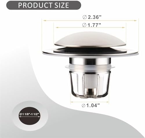 WELLUP Bathroom Sink Stopper,Sink Drain Stopper Pop Up Strainer Brushed