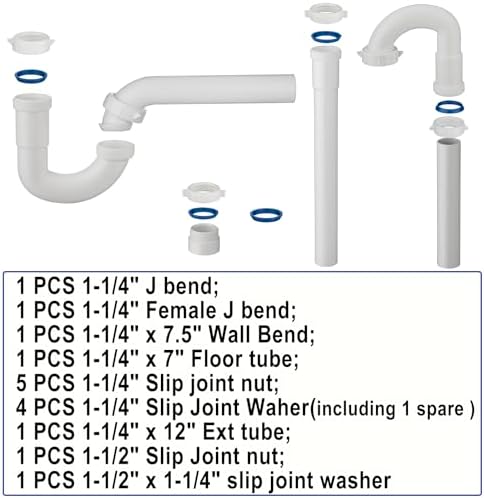 (1 Pack) Yariwiz 1-1/4 inch White Bathroom Drain Kit for Most Bathroom Sink Drain Replacement Tubular Plumbing Pipe Assembly KSD-009W