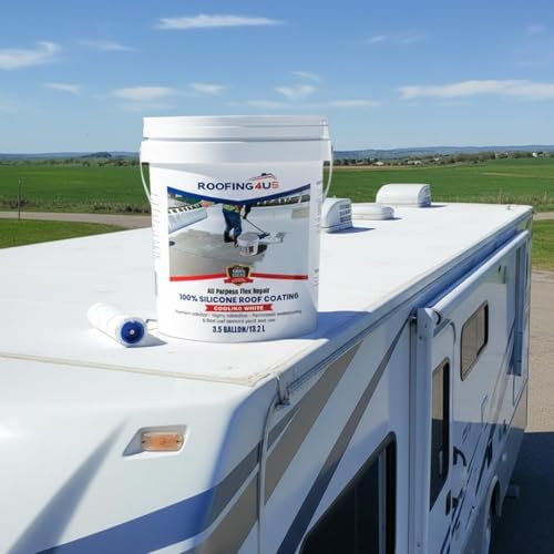 All-Purpose Flex Repair 100% Silicone Roof Sealant | Premium Waterproof Coating, Primer-Free, UV-Resistant, Long-Lasting Protection Against Leaks (Cooling White) (‎Cooling White, 4 Gallon)