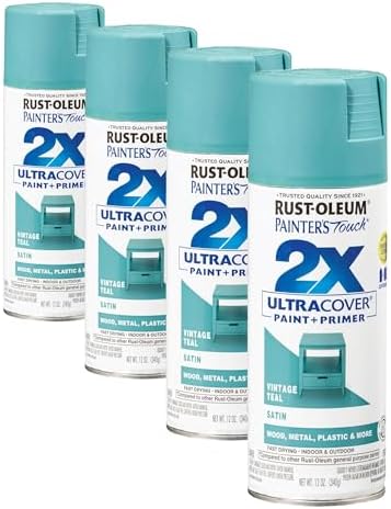 Rust-Oleum 334090 Painter's Touch 2X Ultra Cover Spray Paint, 12 oz, Satin Vintage Teal (Pack of 4)