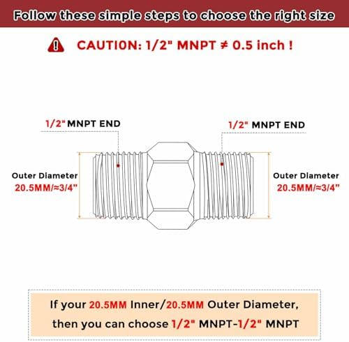 Pack of 2, 1/2" Male NPT To 1/2" Male NPT SUS304 Hex Nipple | Solid Male Pipe Adapter Hose Connectors with Sealing Tape for Pipe Repair, Bathroom Remodel, Tool Extensions, Compression