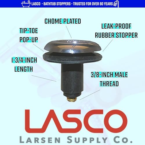 LASCO 03-4823 Rapid Fit Style Strainer, Stopper Bathtub, Chrome Plated
