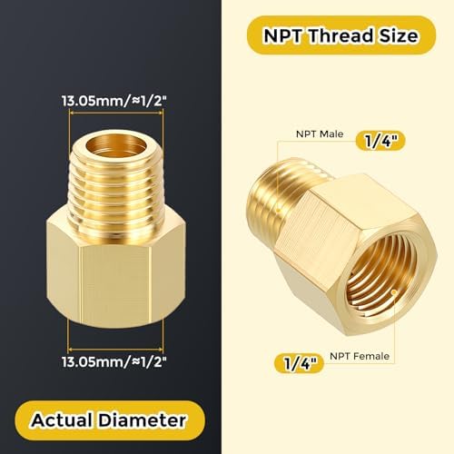 METALLIXITY 1PCS 1/4" FNPT x 1/4" MNPT Thread Brass Hex Extension Adapters | Brass Pipe Fittings, Female to Male Adapters for Water Line, Tub Spout/Shower Head