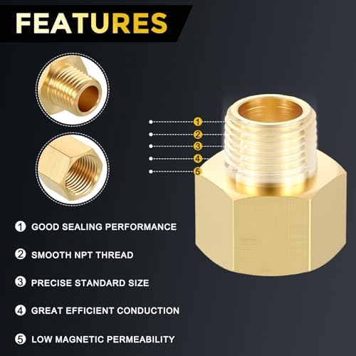 METALLIXITY 2PCS 1/2" FNPT x 3/8" MNPT Thread Brass Hex Extension Adapters | Brass Pipe Fittings, Female to Male Adapters for Water Line, Tub Spout/Shower Head