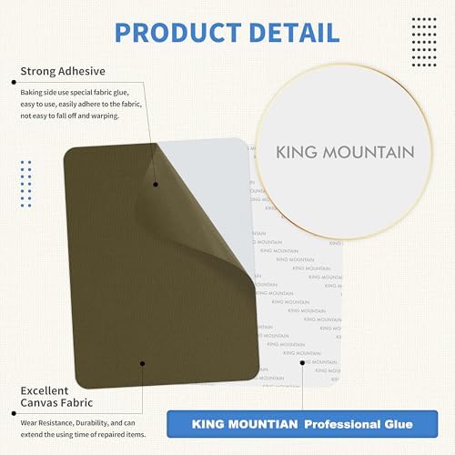 KING MOUNTAIN Canvas Repair Patch 9 x11 Inch 2 Pcs Self-Adhesive Waterproof Fabric Patch for Sofas, Tents, Furniture,Tote Bags, Car Seats (Dark Green)