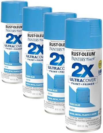 Rust-Oleum 334085 Painter's Touch 2X Ultra Cover Spray Paint, 12 oz, Satin Oasis Blue (Pack of 4)