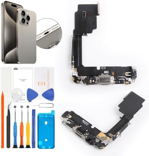 for iPhone 15 Pro Lightning Charging Port Replacement USB Dock Connector Flex Cable Assembly with Waterproof Tape Tool Kit for A2848 A3101 A3102 A3104(Natural Titanium)
