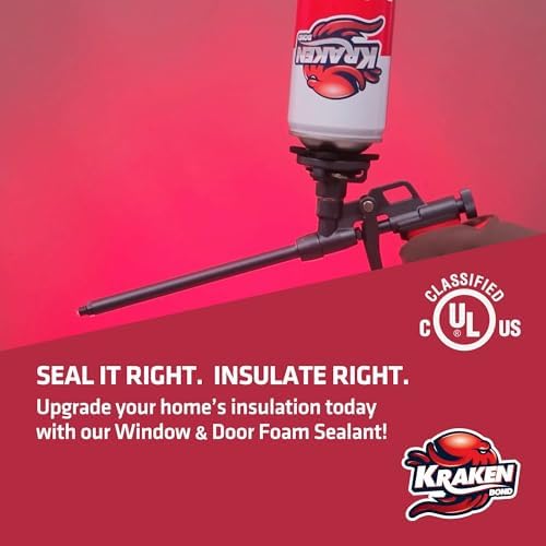 Kraken Bond Window & Door Expanding Foam Sealant - (12x24oz) Professional Gap Filling Gun Use Polyurethane Spray Foam, Low Expansion Waterproof Gap Filler, Gun&Cleaner Included - 12 Pack