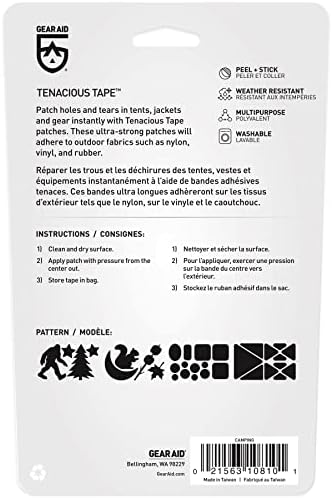 GEAR AID Tenacious Tape Gear Patches for Jacket Repair, Black Nylon, Camping, 3" x 20", 2 Pack