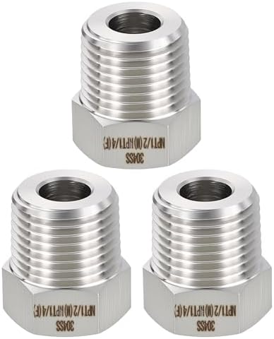 METALLIXITY 3PCS 1/2" MNPT x 1/4" FNPT Thread SUS304 Hex Bushing Extension | 304 Stainless Steel Pipe Fittings, Tube Adapters Convert for Water Line, Tub Spout/Shower Head