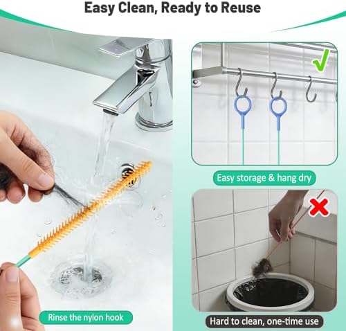 Reusable Drain Snake Hair Clog Remover, 30 inch Drain Cleaner Tool (5 Pack)